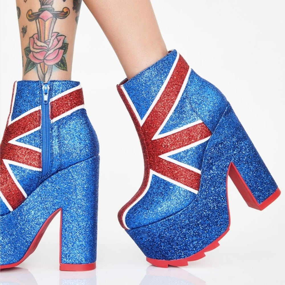 Dollskill Nightmare Union Jack Platform Boots Sz 8